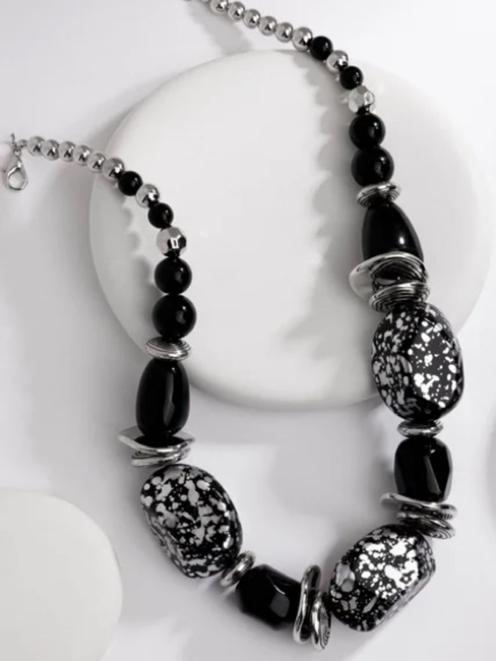Chunky black and silver abstract style necklace